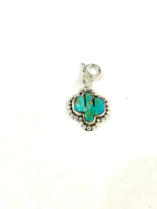 Handmade Sterling Silver & Turquoise Cactus Charm with Signed Nizhoni