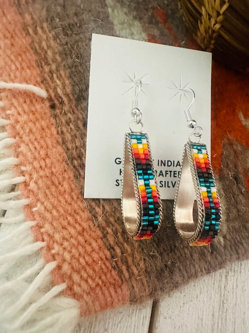 Navajo Handmade Multicolor Beaded Teardrop Dangle Earrings