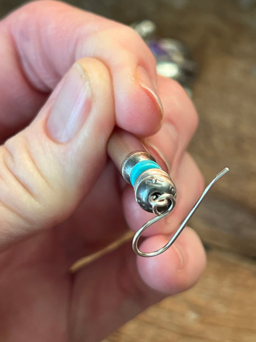 Handcrafted Sterling Silver and Turquoise Beaded Dangle Earrings by Crystal Haley