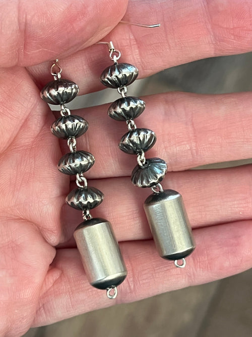 Navajo Handmade Sterling Linked Bead Earrings by Crystal Haley