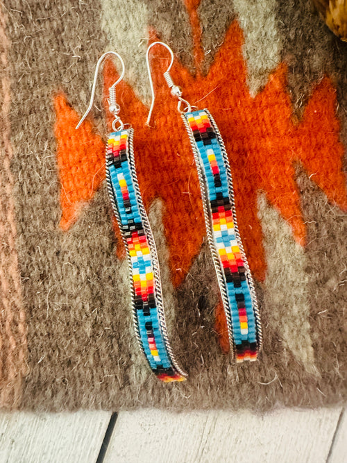 Navajo Handmade Multicolor Beaded Dangle Earrings