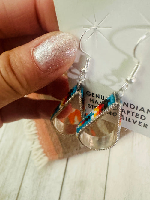 Navajo Handmade Multicolor Beaded Teardrop Dangle Earrings