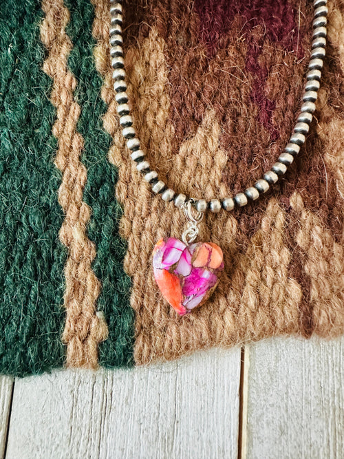 Navajo Hand Carved Pink Mojave Heart Charm