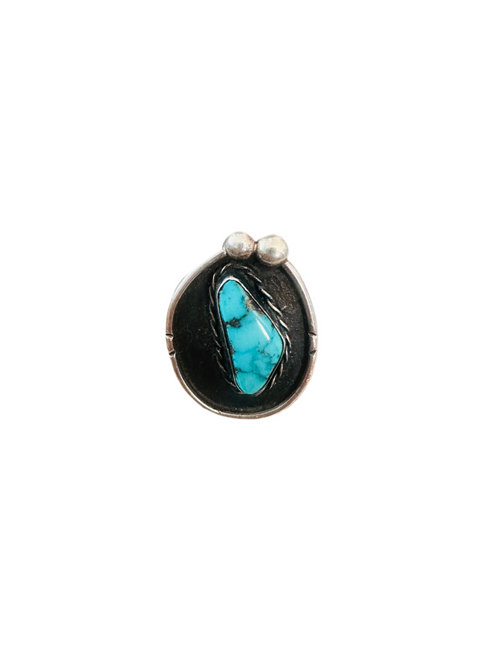 Old Pawn Navajo Sterling Silver & Turquoise Ring Size 7