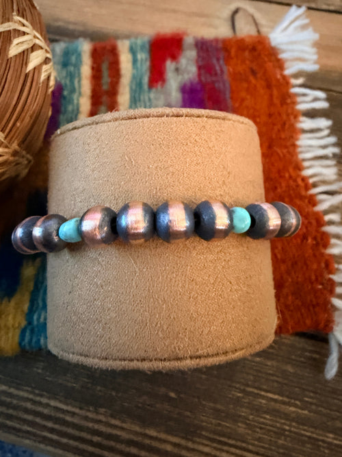 Handcrafted Turquoise & 8mm Copper Beaded Bracelet