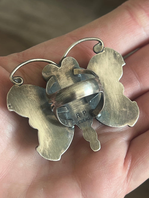 Apache Sterling Silver and Egyptian Turquoise Butterfly Ring by Rosella Paxson, Size 9