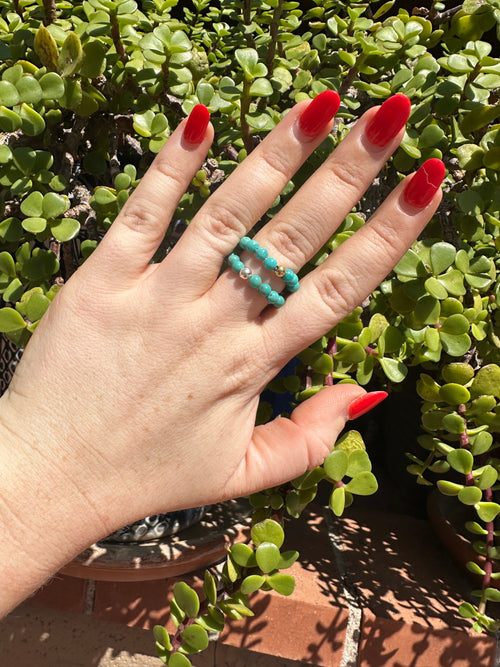 THE VENICE BAND Handmade Turquoise Beaded Stretch Ring