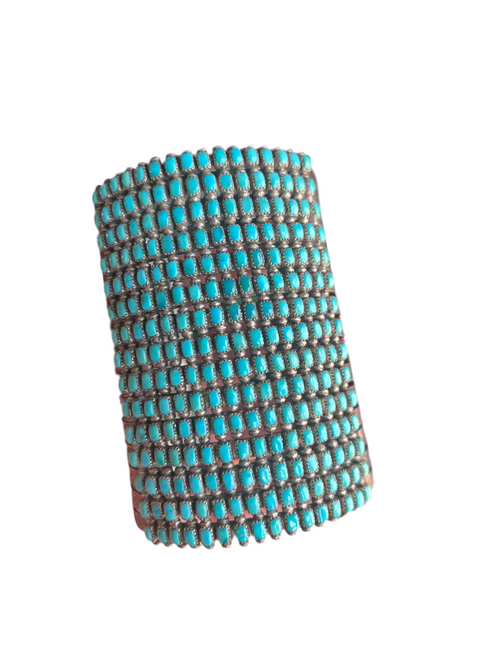 Stunning Old Pawn 15 Row Zuni Sterling Silver & Turquoise Gauntlet Style Cuff Bracelet by Clark Couyancy