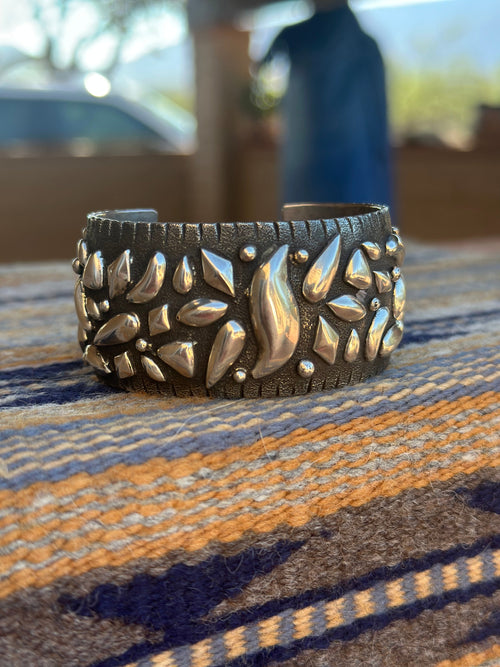 Old Pawn Ernest Rangel Sterling Silver Repousse Cuff