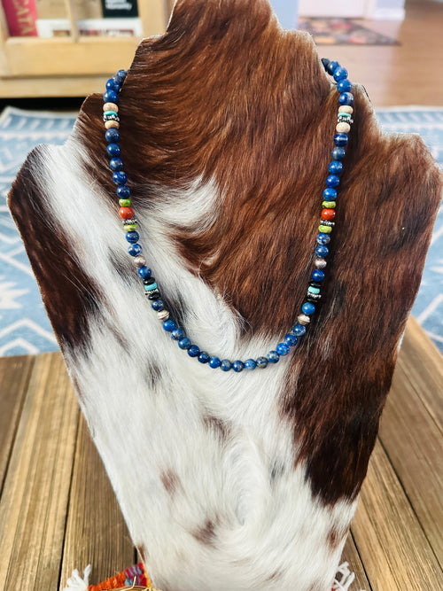 Handcrafted Multi Stone & Sterling Silver Beaded 18” Necklace by T & R Singer