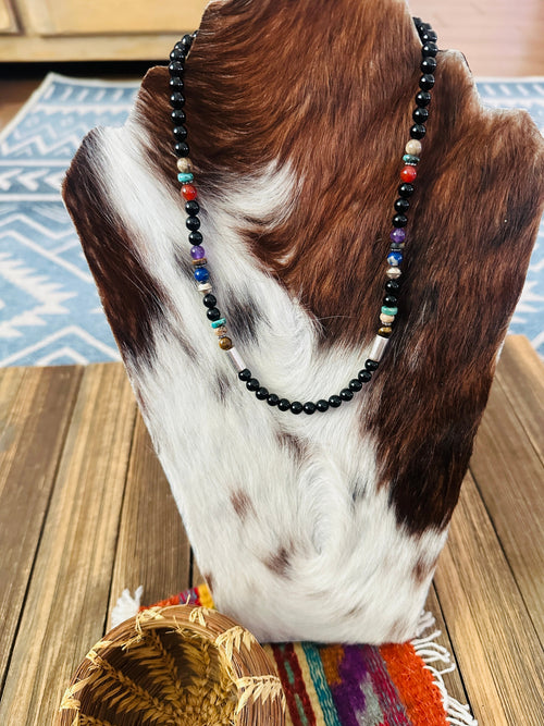 Handcrafted Multi Stone & Sterling Silver Beaded 18” Necklace by T & R Singer