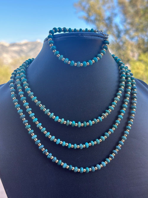 Gilded Sky Navajo Turquoise, Gold & Sterling Silver Beaded Necklace and Bracelets
