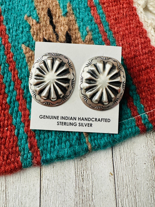 Navajo Hand Stamped Sterling Silver Concho Post Earrings