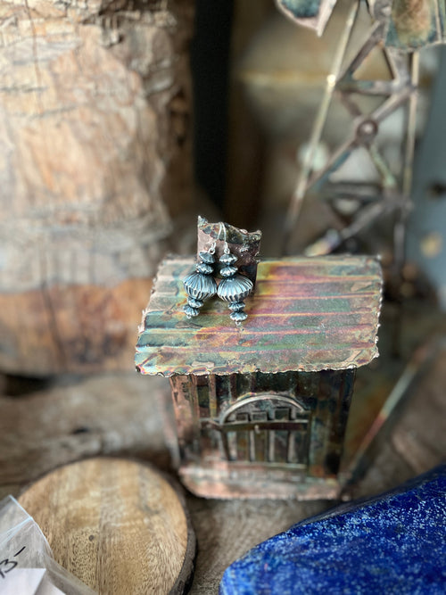 Navajo Sterling Silver Handcrafted Corrugated Bead Drop Dangle Earrings by Preston Haley