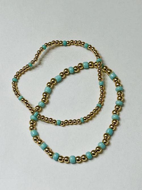 Misty Beaded Stretch Bracelet Set Of 2 14k Gold Plated