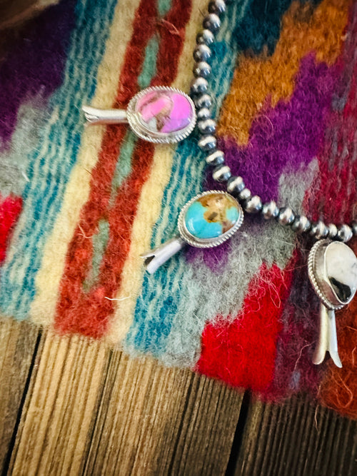 Handcrafted 3mm Sterling Silver Pearl & Multi Stone Blossom Stretch Bracelet