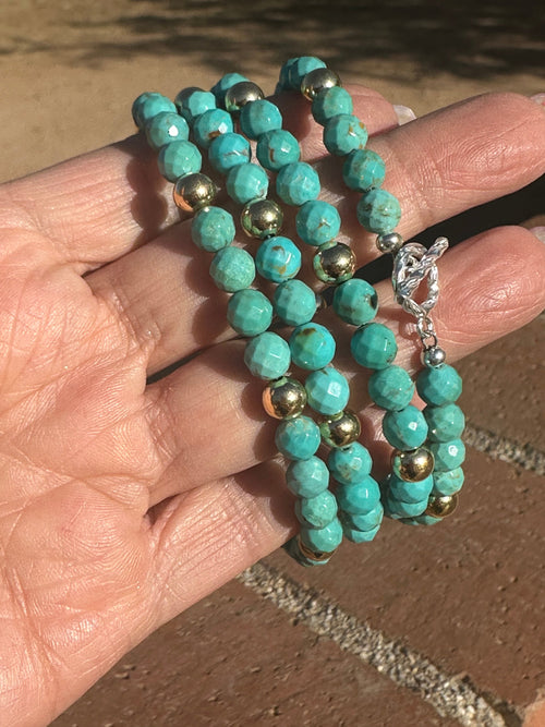 Navajo Sterling Silver with 14kt Gold Overlay Kingman Turquoise Beaded Bracelet