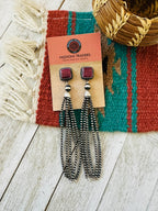 Navajo Purple Spiny & Sterling Silver Pearl Beaded Tassel Dangle Earrings by Emerson Thompson
