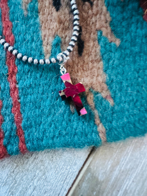 Navajo Hand Carved Rose Dahlia Cross Charm