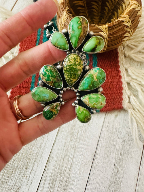 Navajo Sterling Silver & Sonoran Gold Turquoise Beaded Naja Necklace Signed
