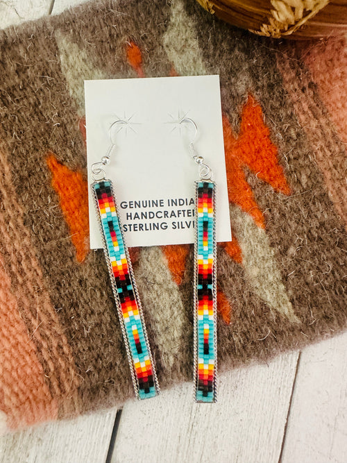 Navajo Handmade Multicolor Beaded Dangle Earrings