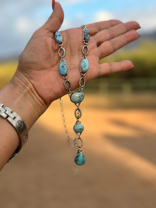 Beautiful Handmade Sterling Silver & Golden Hills Turquoise Drop Necklace