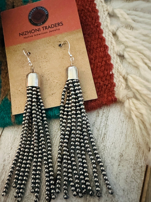 Handcrafted Sterling Silver Pearl Beaded Tassel Dangle Earrings