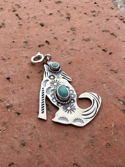 Sterling Silver and Two Stone Turquoise Coyote Charm