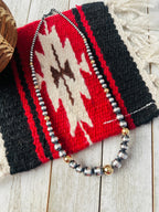 Navajo Sterling Silver & Gold Beaded 18” Necklace