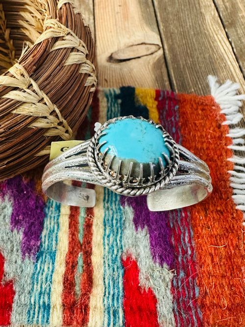 Handcrafted Old Pawn Sterling Silver & Turquoise Cuff Bracelet