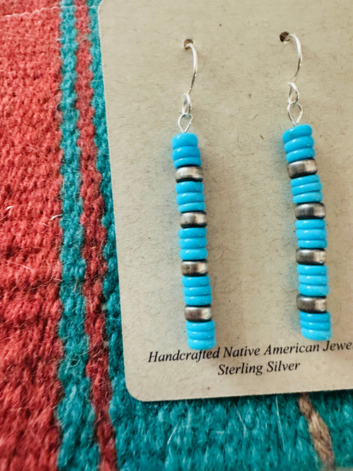 Navajo Turquoise & Sterling Silver Beaded Dangle Earringr