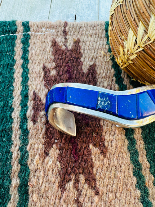 Handcrafted Old Pawn Sterling Silver, Lapis & Coral Inlay Cuff Bracelet by The Dukepoos