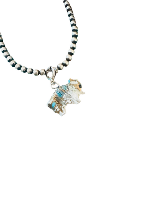 Navajo Hand Carved Blue Mojave Buffalo Charm