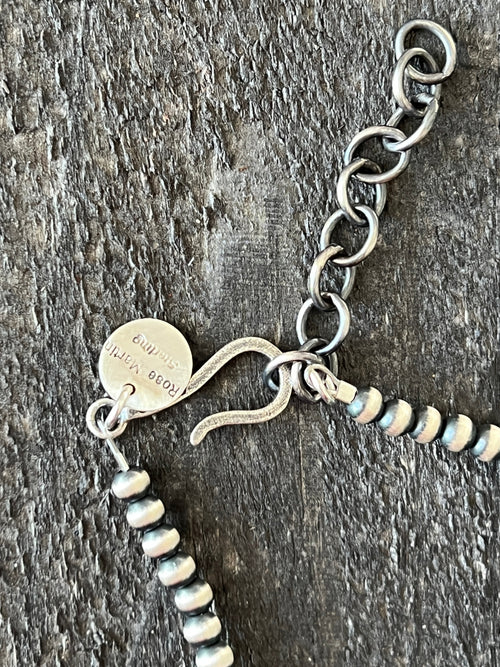 Navajo Made Electric Rainbow Sterling Silver, Turquoise and Spiny Oyster Single Strand Beaded Necklace by Rose Martin, 20 + 2 Inches