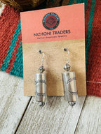 Navajo Hand Stamped Sterling Silver Pearl Dangle Earrings