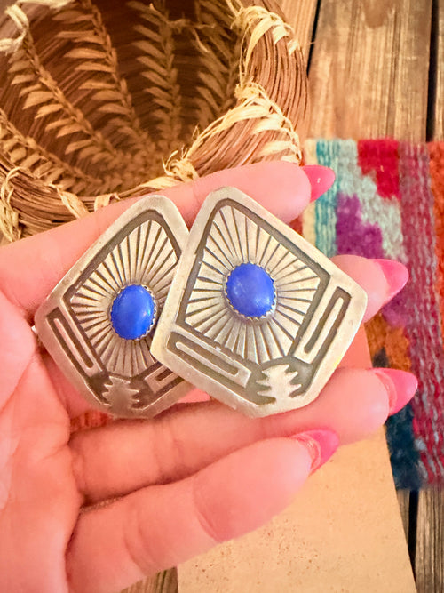 Handcrafted Old Pawn Sterling Silver & Lapis Clip On Earrings