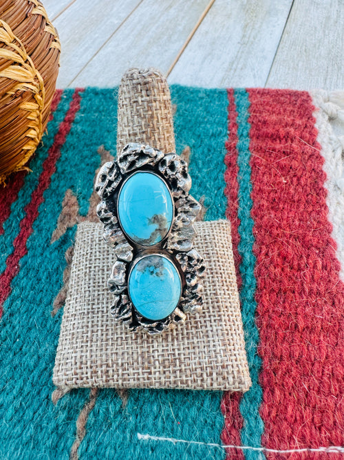 Old Pawn Handcrafted Turquoise & Sterling Silver Ring Size 10