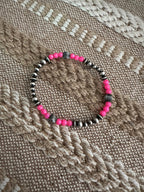 Handmade Hot Pink Fire Opal & Sterling Silver Beaded Bracelet