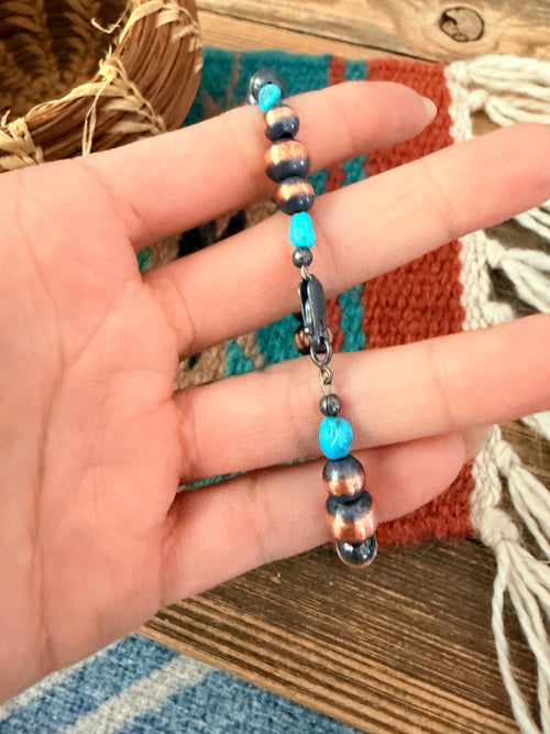 Handcrafted Turquoise & Copper Beaded Bracelet 7”