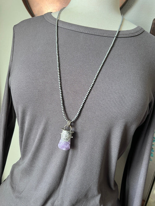 Sterling Silver Gem Collector 30” + 2” Beaded Necklace w/ Amethyst & Starburst Pendant