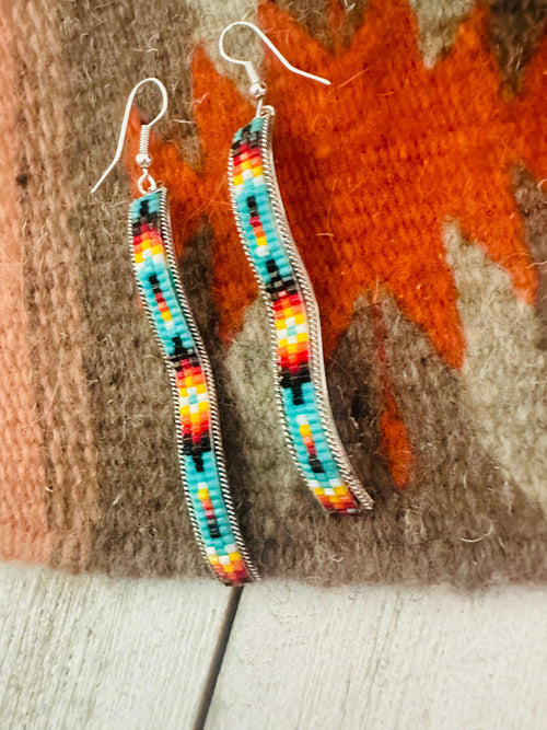 Navajo Handmade Multicolor Beaded Dangle Earrings