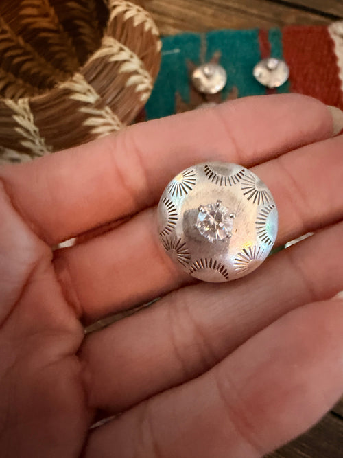 Handcrafted Vintage Old Pawn Sterling Silver and CZ Button Covers