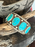 Old Pawn Navajo Sterling Silver and Natural Sleeping Beauty Turquoise Cuff Bracelet, Signed D