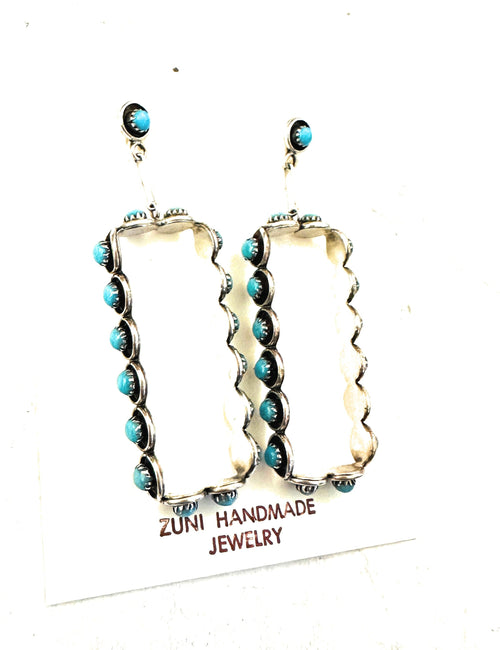 Zuni Turquoise & Sterling Silver Snake Eye Dangle Earrings