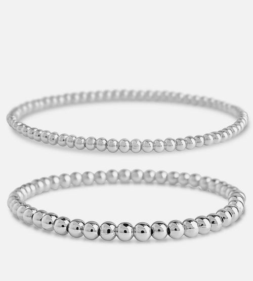 Sterling Silver Beaded Stretch Bracelet Set of 2
