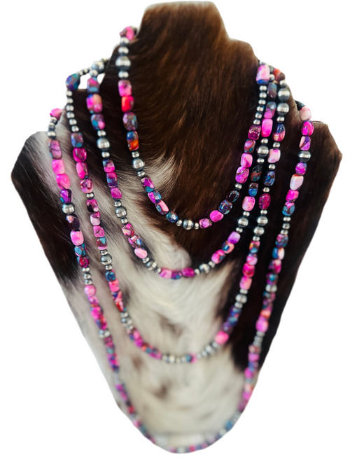 Navajo Sterling Silver & Pink Dream Mojave Beaded Necklace