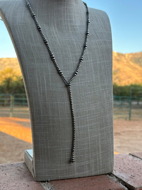 Handmade Sterling Silver Beaded Drop Lariat Necklace