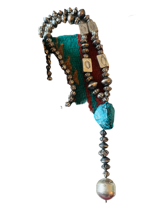 Navajo Turquoise & Sterling Silver Pearl Beaded Lariat Necklace