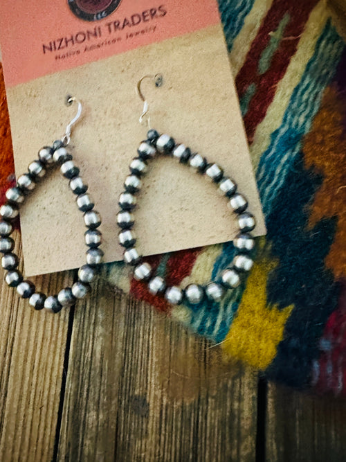 Handcrafted Sterling Silver Pearl Beaded Dangle Hoop Earrings