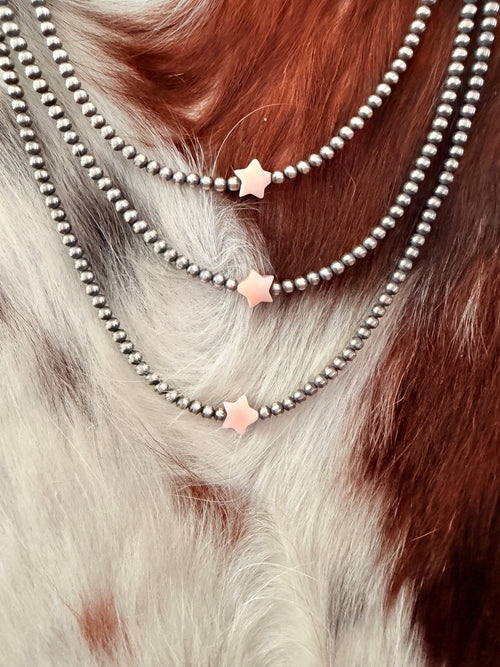 Handcrafted Queen Pink Conch and Sterling Silver Pearl Star Beaded Necklace